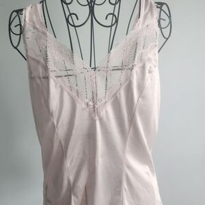 Ashley Taylor Pink Nylon Lace Camisole XL Satin Slip Top Made USA